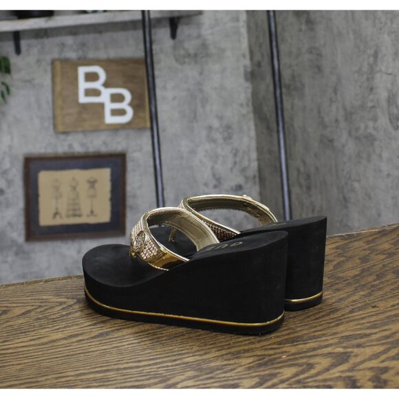 Guess Womens Platform Sandal Sarraly Flip-Flop GWSARRALY4 Gold / Black 7M - Picture 2 of 11